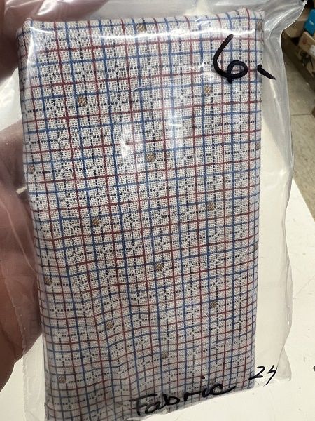 Cotton Print Blue and Red Linear on Tan fabric24
