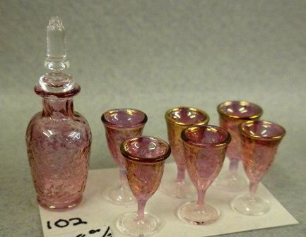 Cranberry Glass Decanter &amp; 6 Goblets cbg102