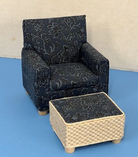 Dark Denim Blue Chair and Ottoman ala883