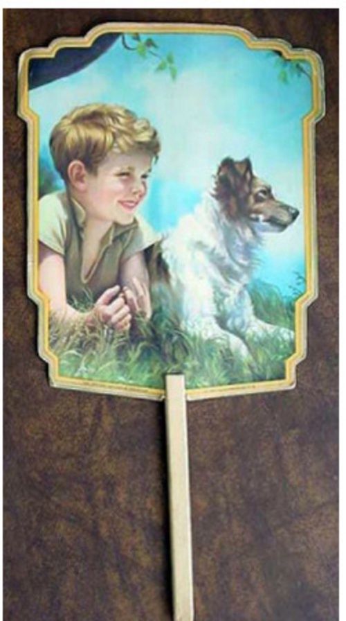 Church Hand Fan with Boy and Dog TIN6001