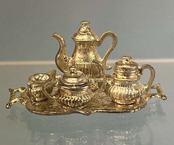 Coffee and Tea Set on Tray (Silver) mc42x