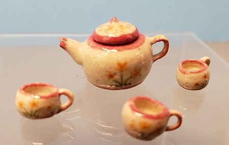 Cream with Pink Trim Floral Tea Set MC00239