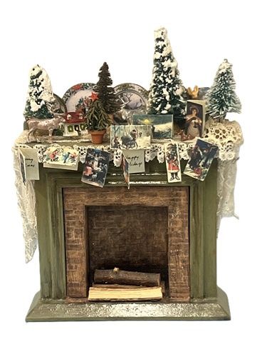 Christmas Fireplace Hand Created in Green mc507x