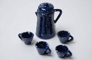 Coffee Pot with Cups Rd/Bl Astd JOS6276