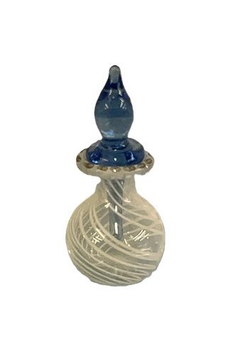 Clear Glass with White Swirls and Blue Stopper MC030913