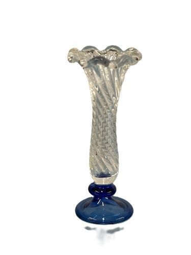 Clear Vase with Swirled Design and Blue Base mc030908