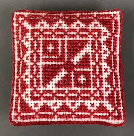Cross-Stitch Red and White Pillow by Pat Wakefield pw0005