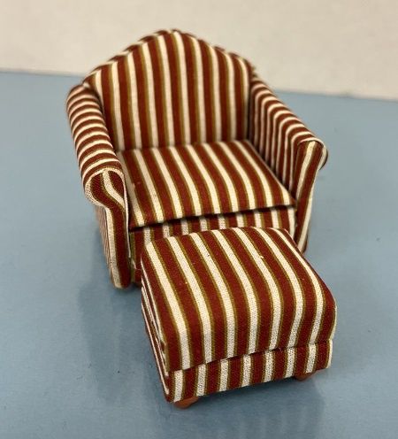 Deep Red Striped Chair and Ottoman mc852