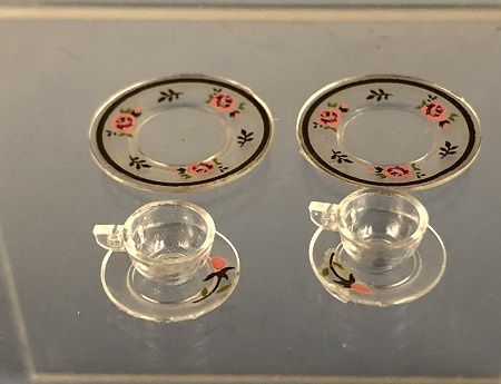 Decorated Dishes, Pink on Clear, 6/Piece cb0008