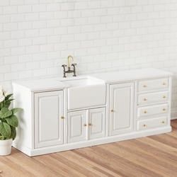 Dollhouse Miniature White Farmhouse Sink and Cupboard JJ09094BWT-1