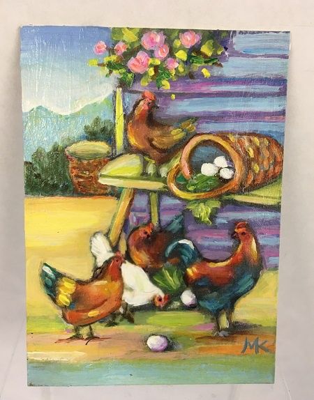 Farm-Chicken-Eggs-Spring-Miniature aceo1520