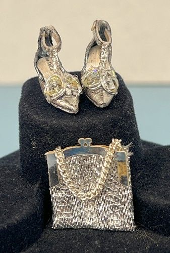 Downton Abbey Inspired Set of Silver Purse and Shoes dcs4246