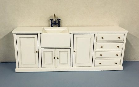Dollhouse Miniature White Farmhouse Sink and Cupboard JJ09094BWT