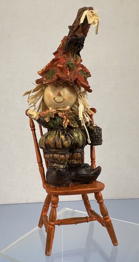 Fall Scarecrow Standing on Orange Chair ch22564