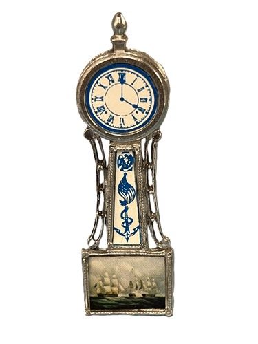 Flat Silver Clock with Nautical Picture and Symbols MC030655