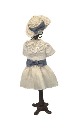 Girl's White Outfit Trimmed in Blue on Rack mc363x