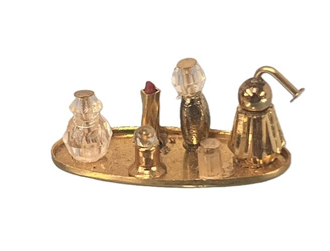 Gold Oval Vanity Tray with Perfumes and Lipstick mc031122
