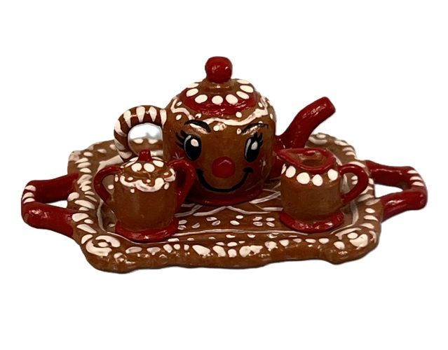 Gingerbread Tea Set with Serving Tray and Cream/Sugar Pieces by Renee Derra Marlowe MC70X