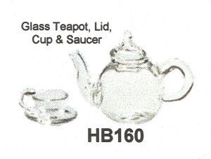 Glass Teapot, Lid, Cup &amp; Saucer HB160