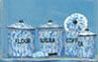 Flour, Sug, Cof, Tea Canist Set W/Scoop, Flow Blue car0836