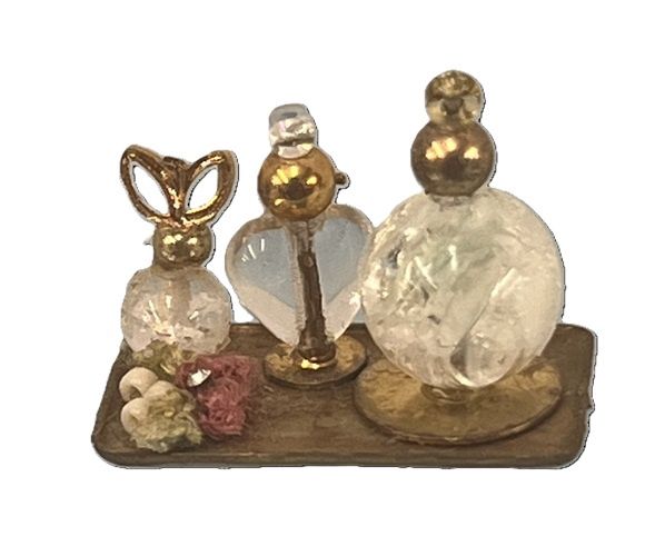Gold Rectangular Vanity Tray with 3 Perfumes mc031133