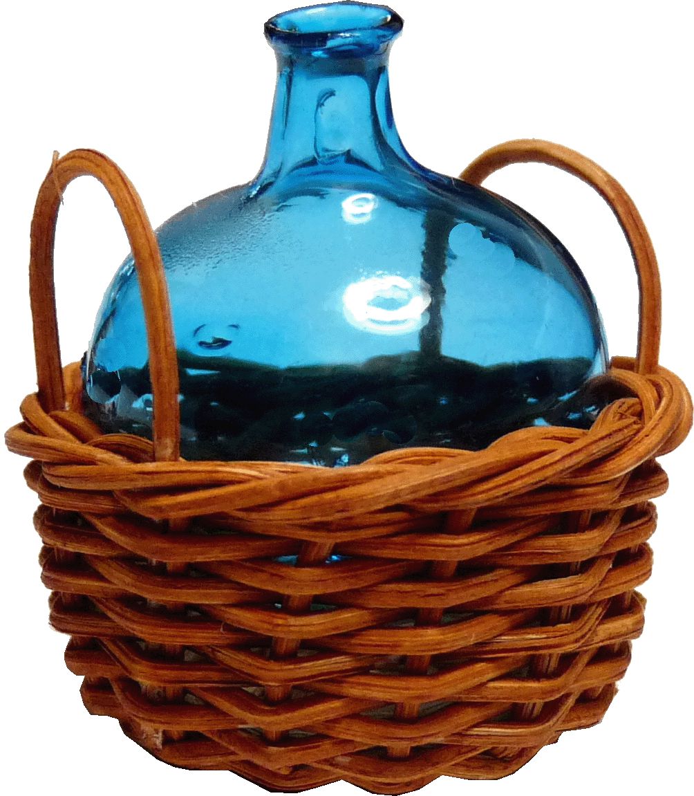 Glass Turquoise Demijohn in Basket hb138