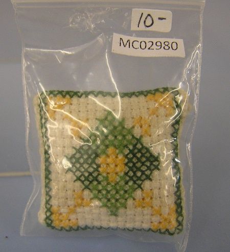 Green and Yellow Cross Stitched Pillow MC02980