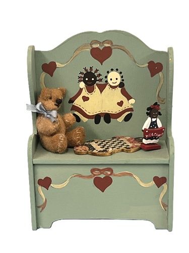 Green Hand-Painted Bench with Toys mc1012x