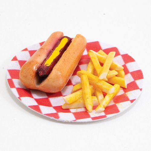 Hot Dog with Fries on Checkered plate ART208