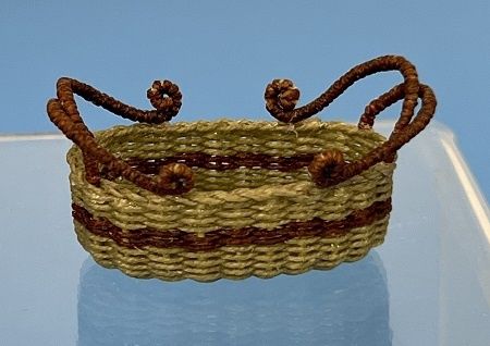 Hand Woven Waxed Linen Cord Basket- Green and Brown ALA673