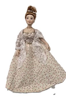 Handpainted Porcelain Doll in Ivory Dress With Pink Flowers mc1486x