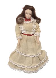 Handpainted Porcelain Brunette Doll in Linen Colored Dress mc1482x