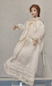 Handpainted Porcelain Red-Haired Lady in Gown Seated Doll mc1470x