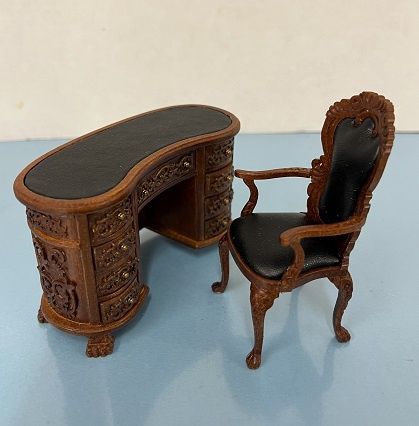 Highly Carved Desk and Chair in Walnut ca050wn