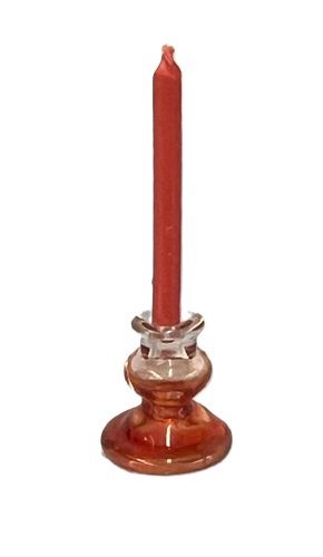 Handblown Glass Candlestick Holder with Red Taper mn408