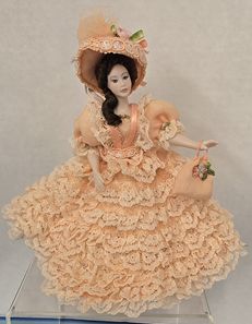 Handpainted Porcelain Southern Belle Doll In Peach mc1479x