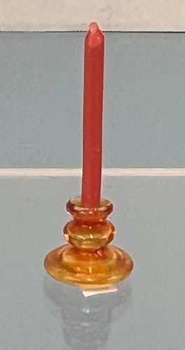 Handblown Glass Candlestick Holder with Red Taper mn409