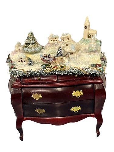 RDM1009 Mahogany Chest with Christmas Village that Lights