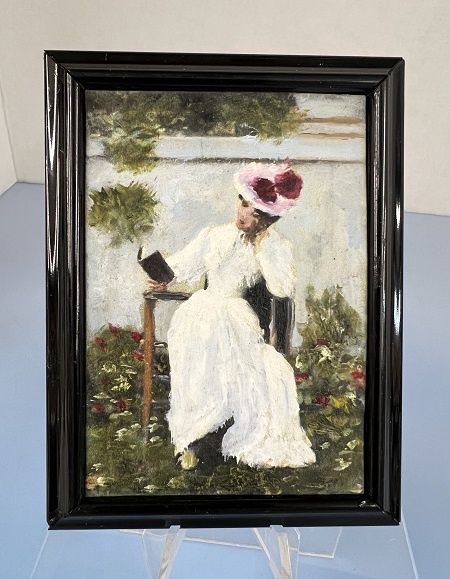 Lady in Garden Reading Oil Painting by Larry Morganti MC04937