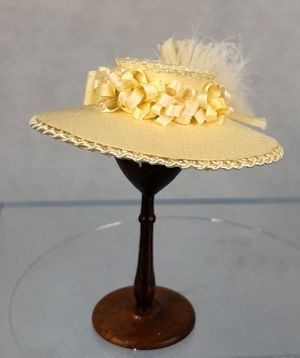 Light Yellow Silk hat with Silk Ribbon Roses kkk007