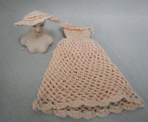 Long Peach Crocheted Dress &amp; Hat CR14