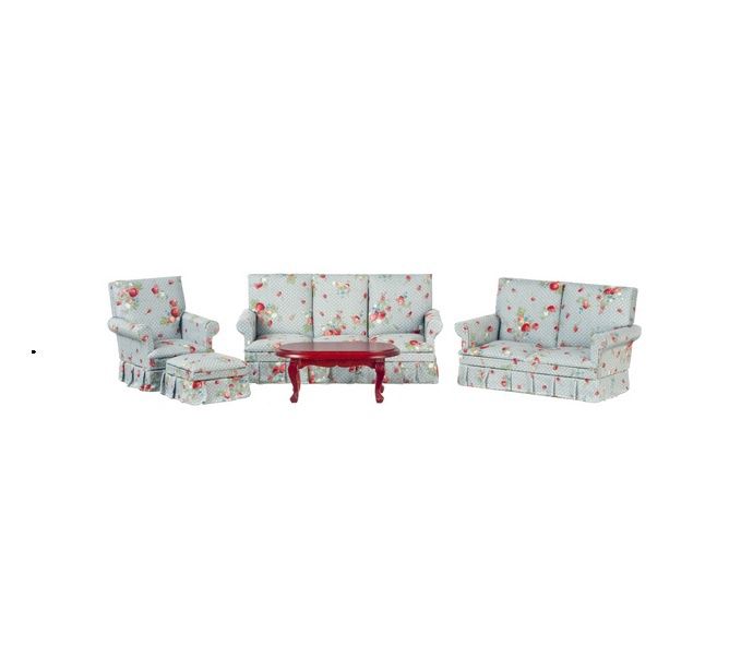 AZT0119 Living Room Set, Lt Blue Floral, 5/set