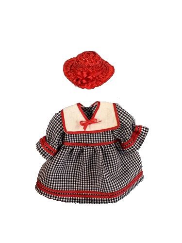 Navy Mini Gingham Sailor Dress with Red Straw Hat mc1935x