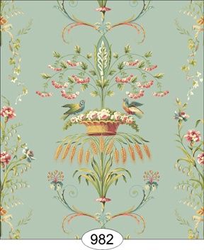Neoclassical Wheat Bird Floral - Blue WAL0982