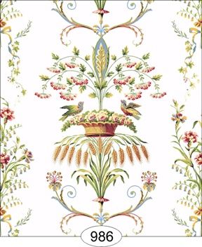 Neoclassical Wheat Bird Floral - White WAL0986