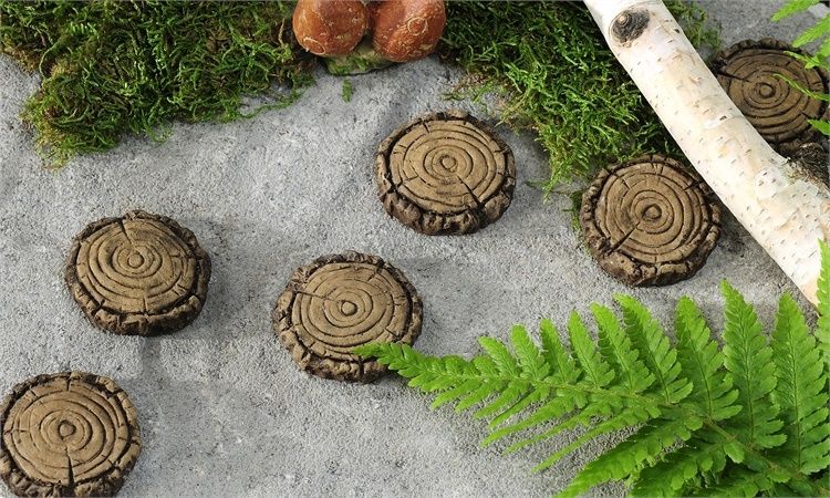 Mini World Garden Cement Log Design Stepping Stone Decor, 6/Set 705323
