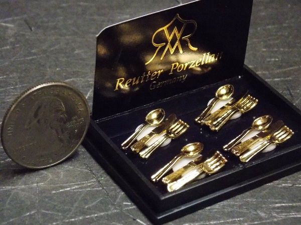 Miniature Gold Silverware Set Reutter Porcelain 1:12 inch scale 17075