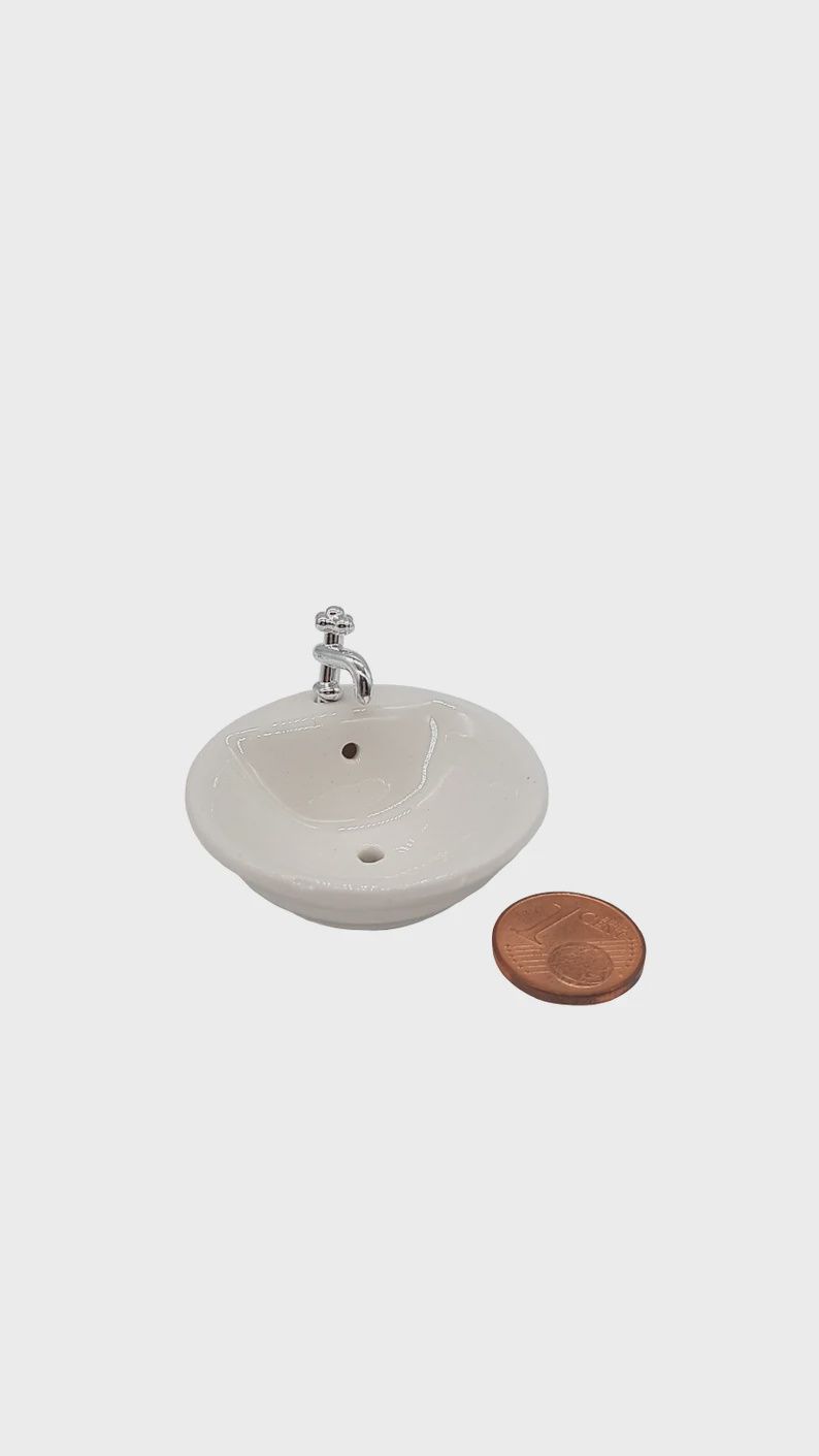 Miniature Dollhouse Round Ceramic Sink - 1/12 Scale mc04724