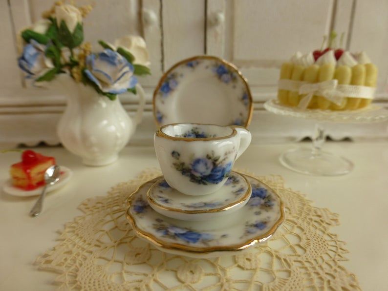 Moonlight Roses Dollhouse Miniature Teacup and Saucer ttmt9114