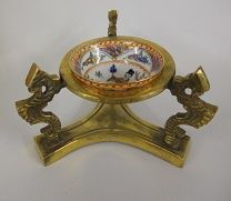Oriental Dragon Brass Holder with Bowl aa3